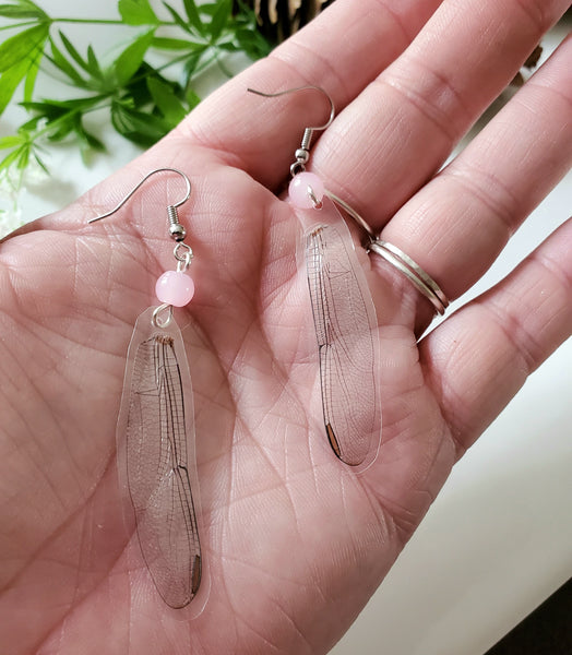Small Dragonfly Earrings with Pink Glass Beads