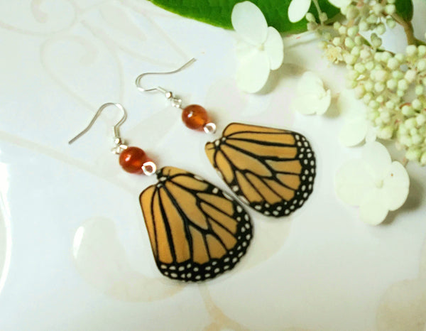 Monarch Butterfly Wing Earrings, Nature Earrings