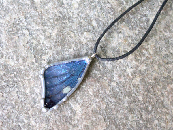 Small Blue Butterfly Pendant, Petite Butterfly Necklace, Small Blue Morpho Butterfly Necklace